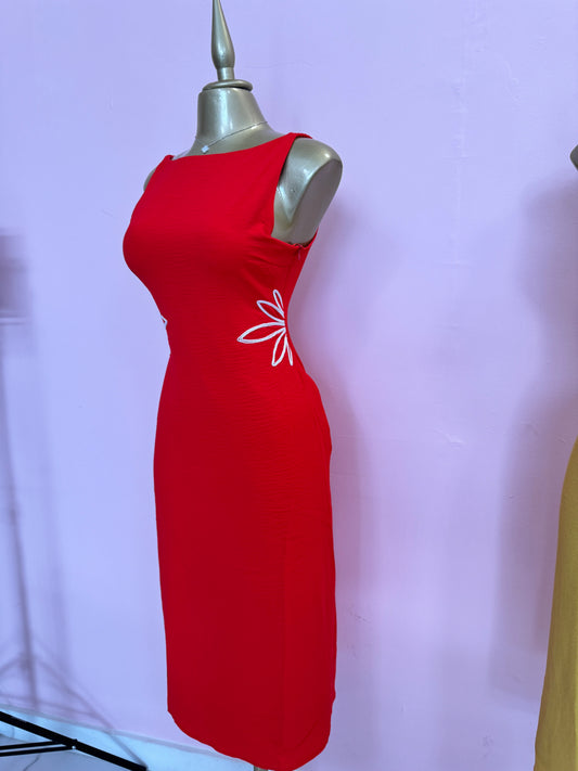 Red Side Flower Dress